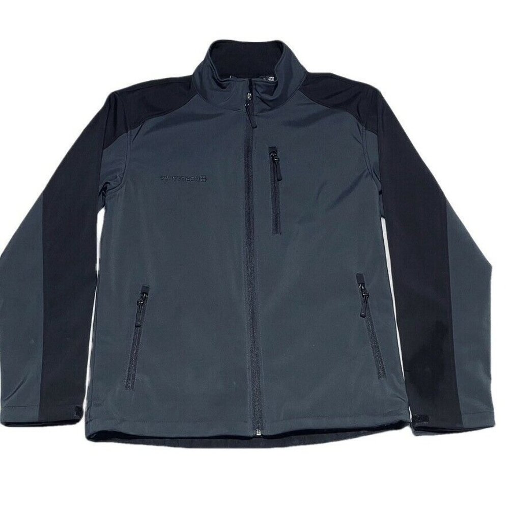 SwissTech Mens Softshell Jacket Water-Resistant Black & Gray Size S